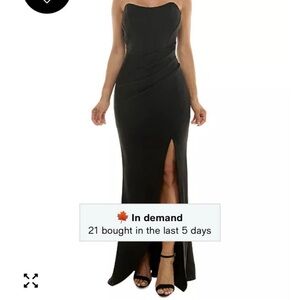 Strapless Black Evening Gown with Front Slit/ Corset